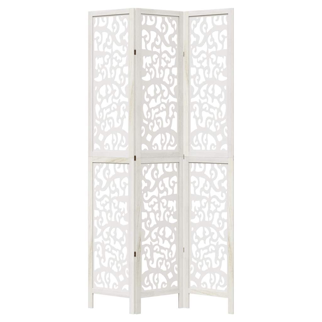 Room Divider 3 Panels White Solid Wood Paulownia